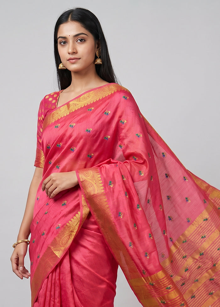 Pink Dupion Silk Saree With Blouse Piece