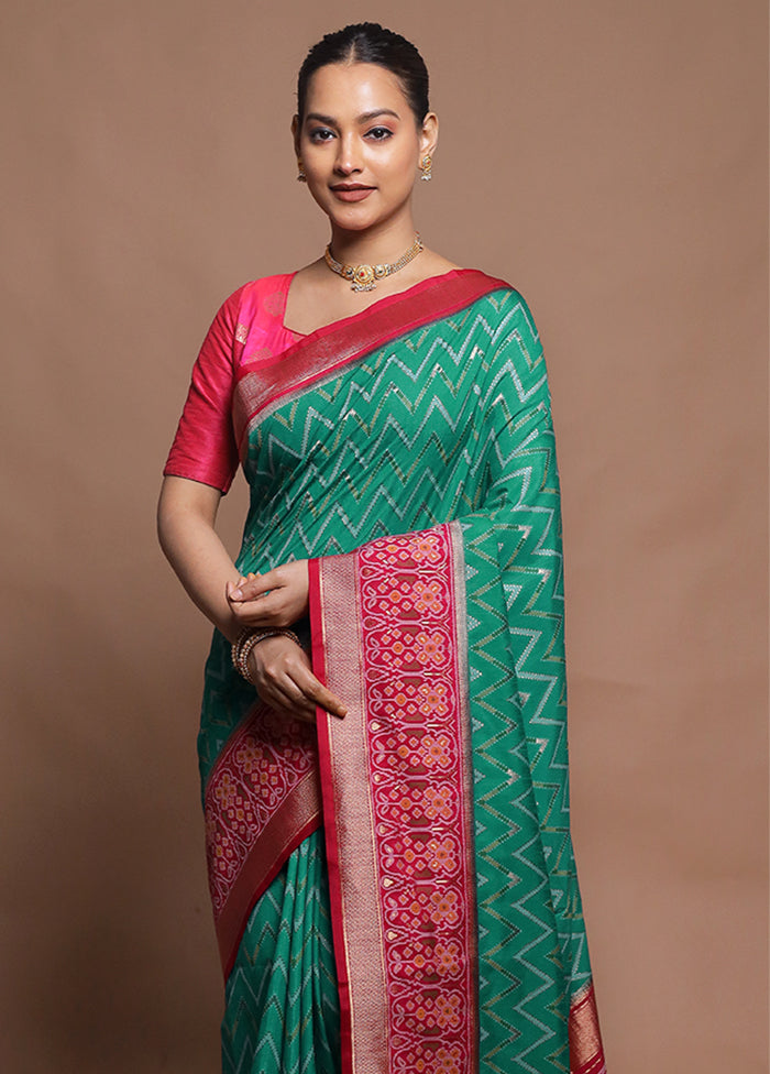 Green Dupion Silk Saree With Blouse Piece
