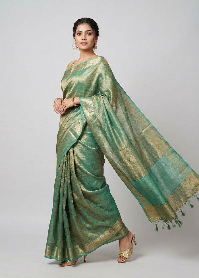 Green Tissue Silk Saree With Blouse Piece