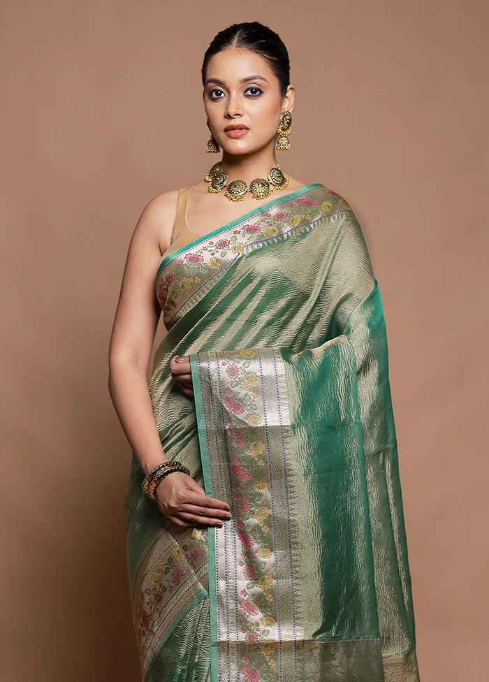 Green Crushed Tissue Silk Saree With Blouse Piece