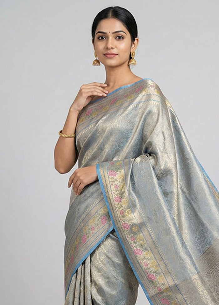 Blue Tissue Silk Saree With Blouse Piece