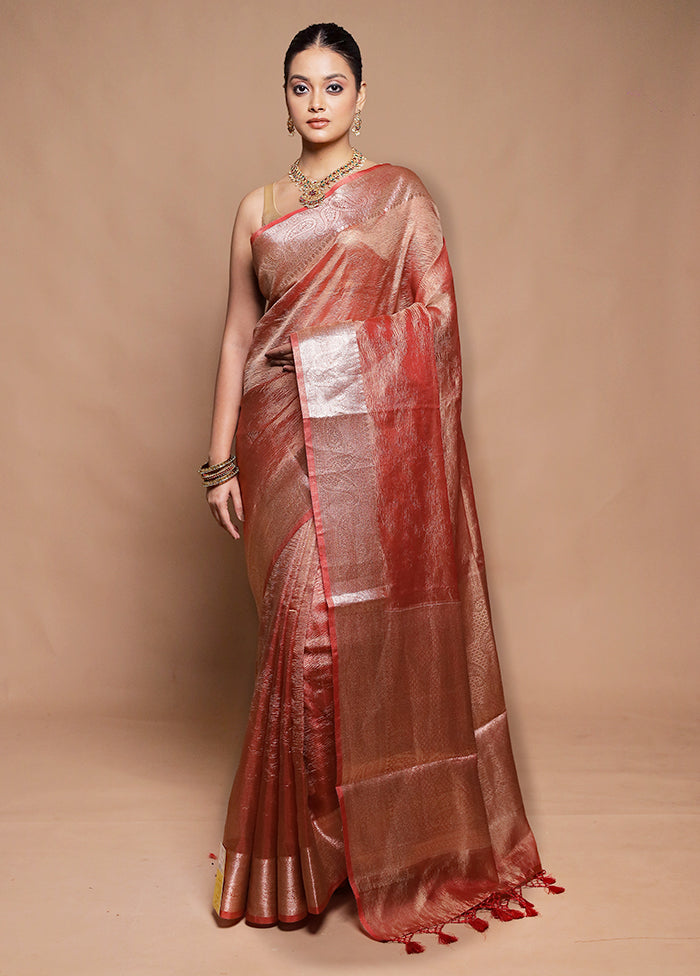Pink Crushed Tissue Silk Saree With Blouse Piece