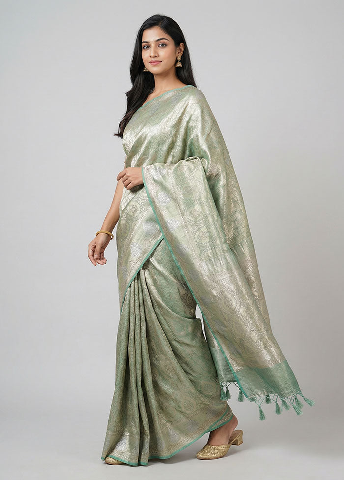 Blue Tissue Silk Saree With Blouse Piece