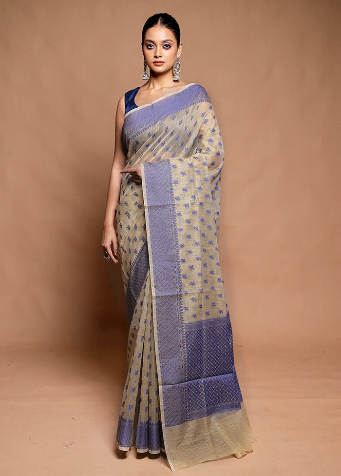 Cream Cotton Saree With Blouse Piece