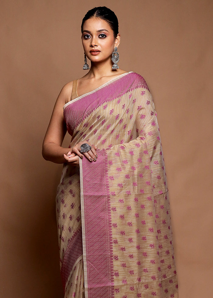 Cream Cotton Saree With Blouse Piece