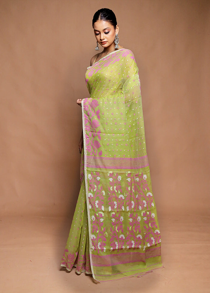 Green Tant Jamdani Saree Without Blouse Piece