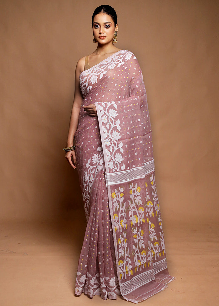 Purple Tant Jamdani Saree Without Blouse Piece