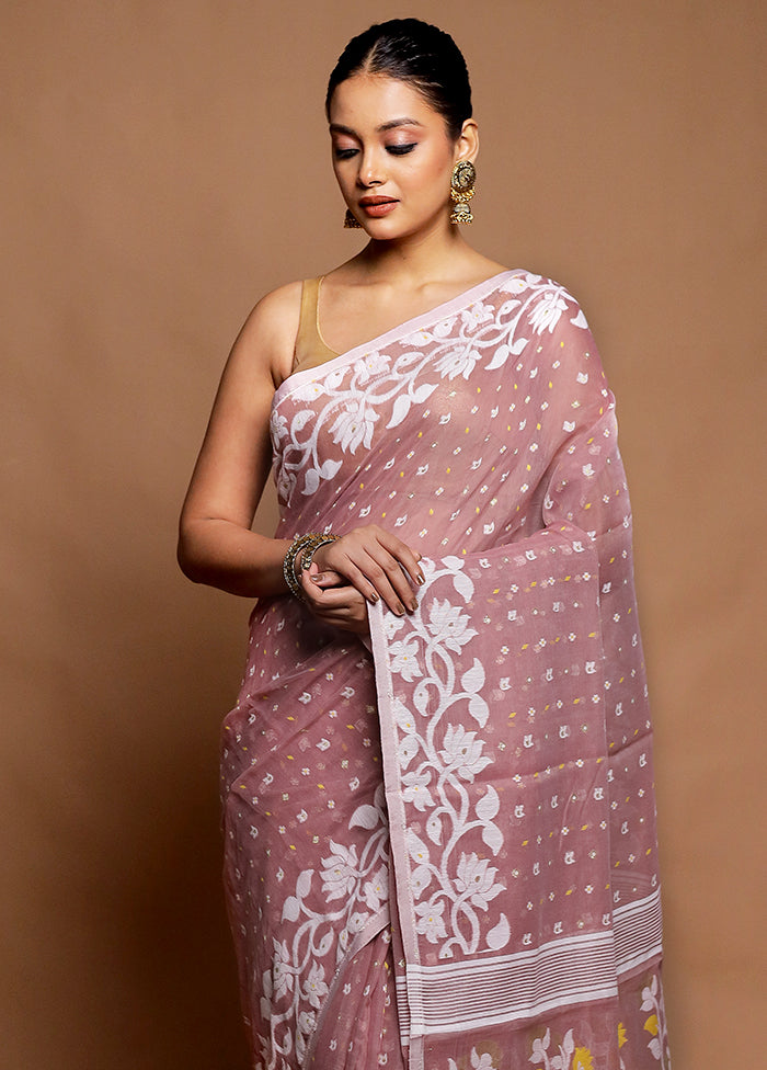 Purple Tant Jamdani Saree Without Blouse Piece
