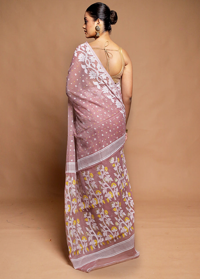 Purple Tant Jamdani Saree Without Blouse Piece