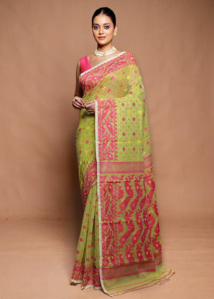 Green Tant Jamdani Saree Without Blouse Piece
