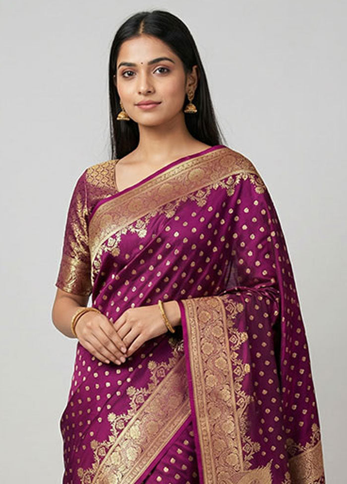 Purple Banarasi Silk Saree With Blouse Piece