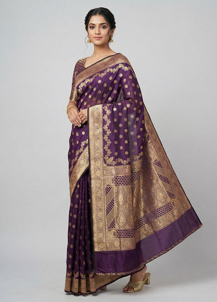 Purple Banarasi Silk Saree With Blouse Piece