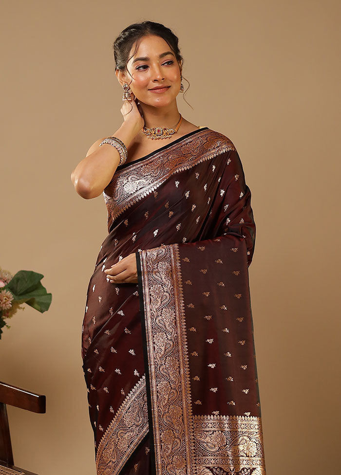 Maroon Banarasi Silk Saree With Blouse Piece
