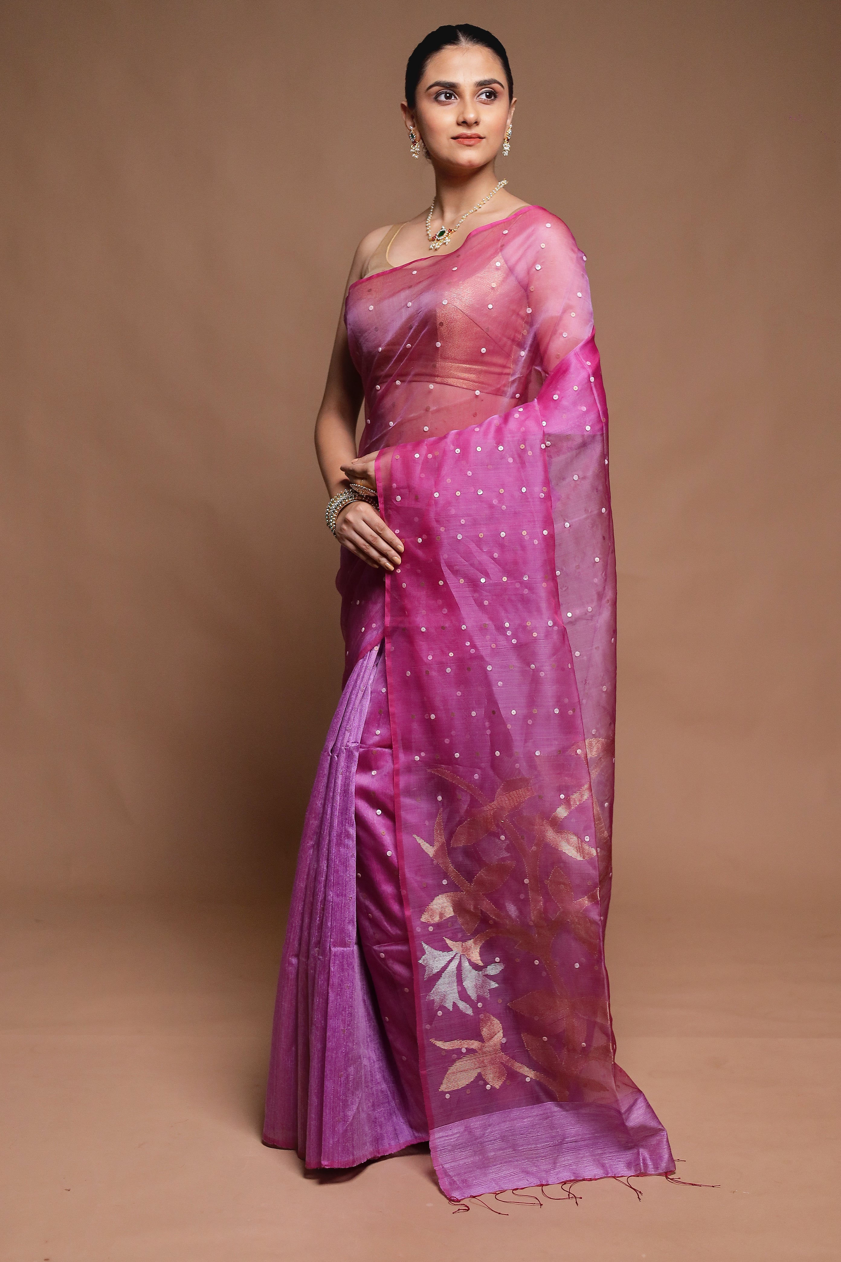 Pink Handloom Matka Pure Silk Saree With Blouse Piece
