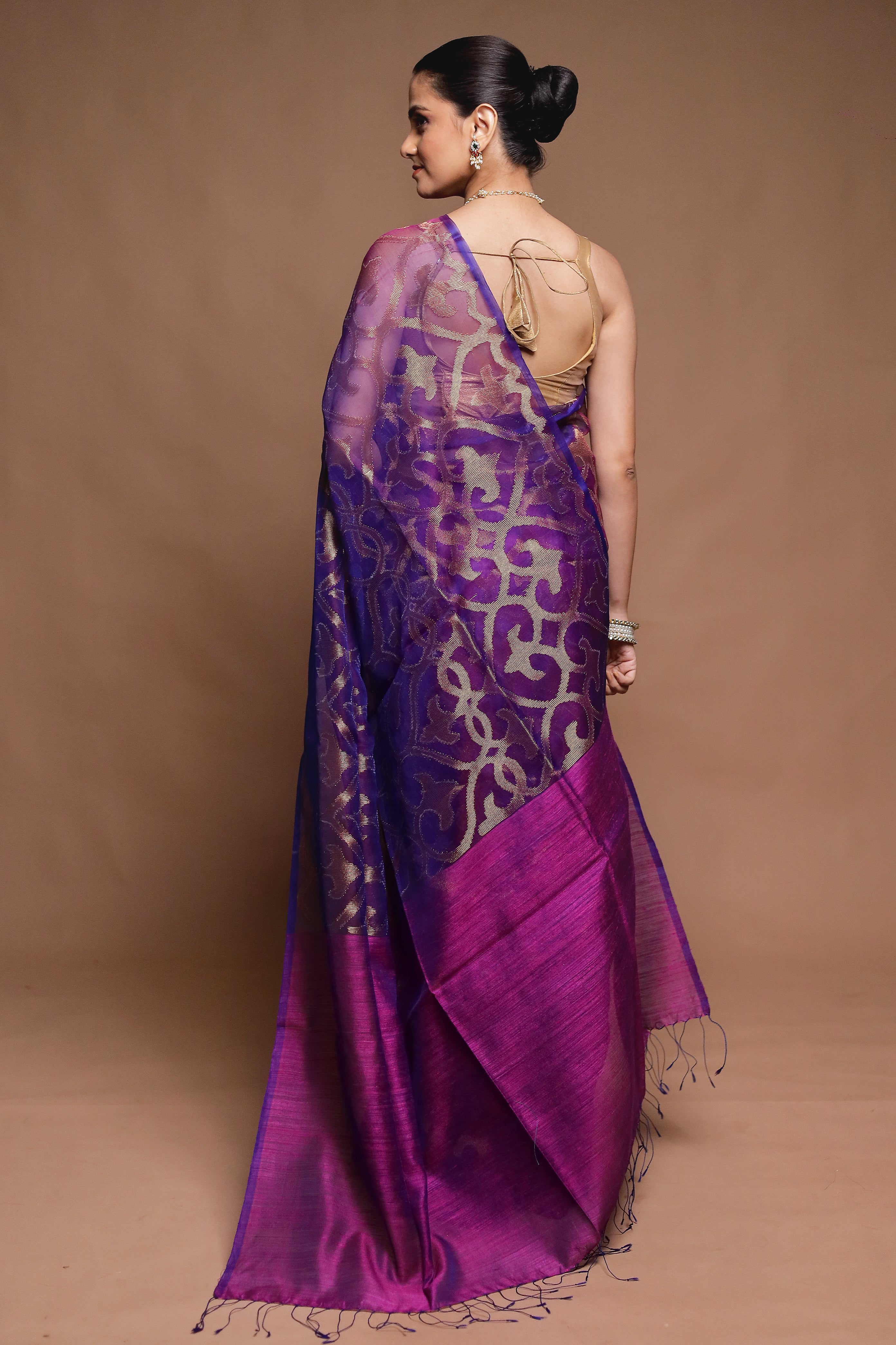 Purple Handloom Matka Pure Silk Saree With Blouse Piece