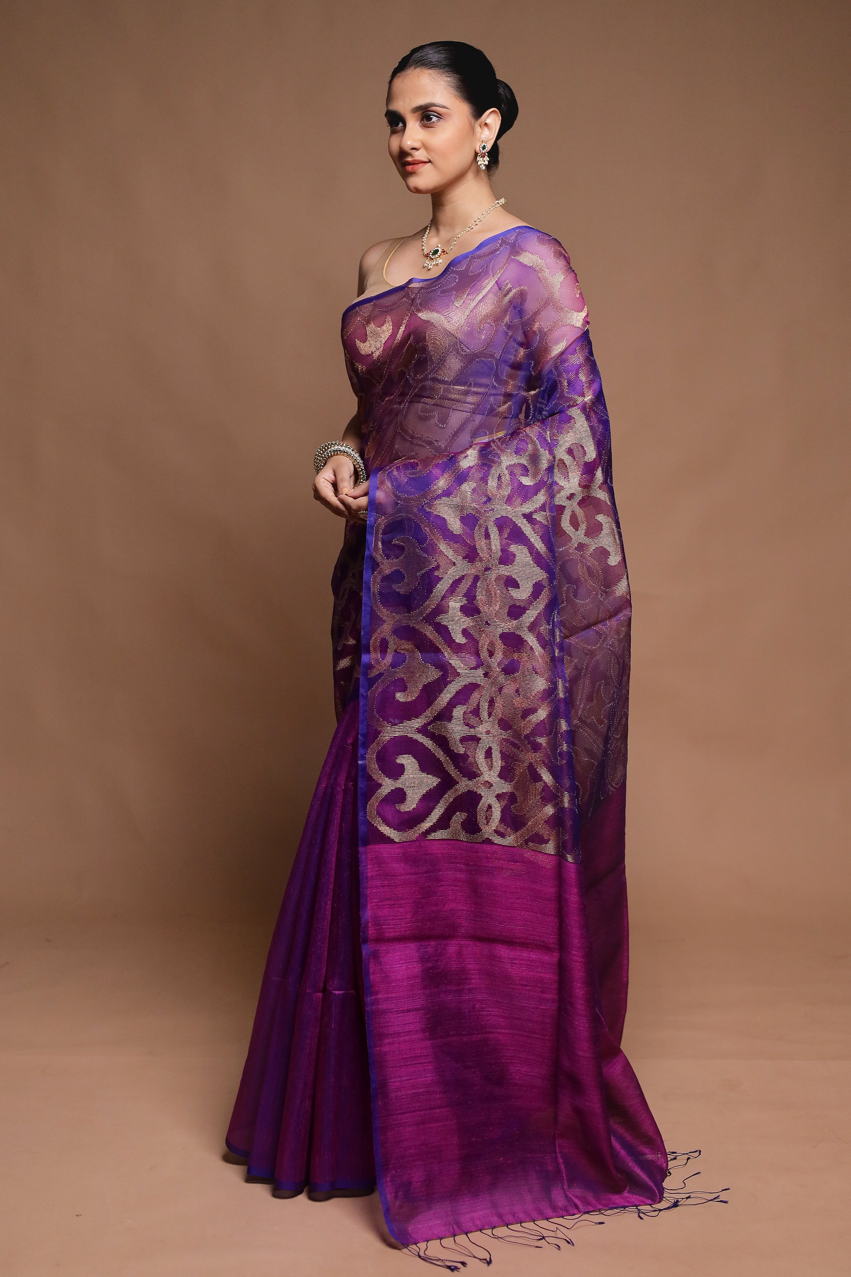 Purple Handloom Matka Pure Silk Saree With Blouse Piece
