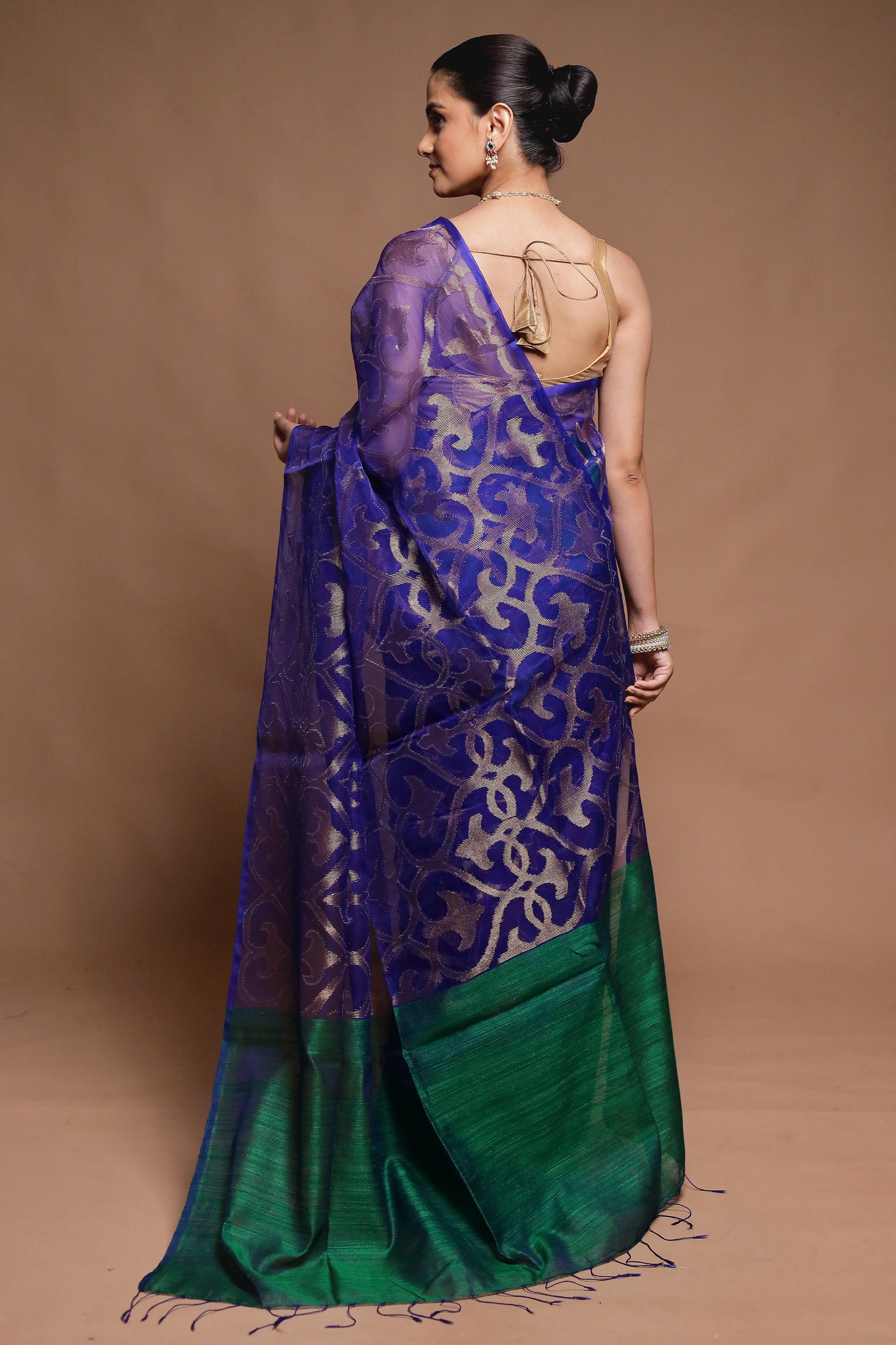 Blue Handloom Matka Pure Silk Saree With Blouse Piece