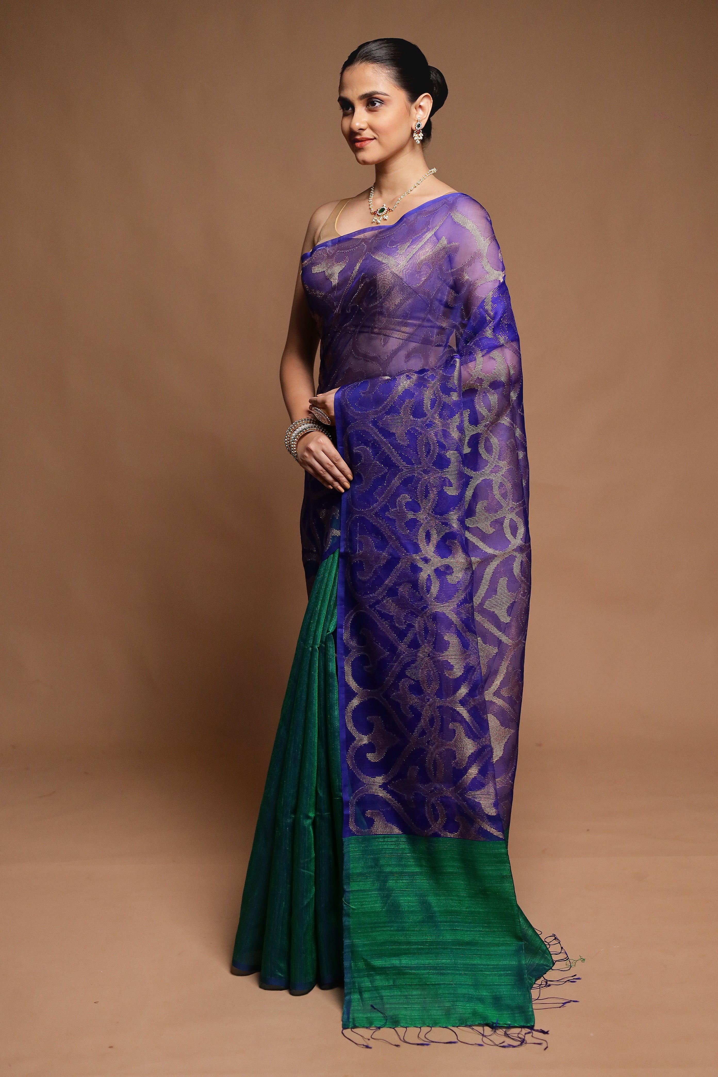 Blue Handloom Matka Pure Silk Saree With Blouse Piece