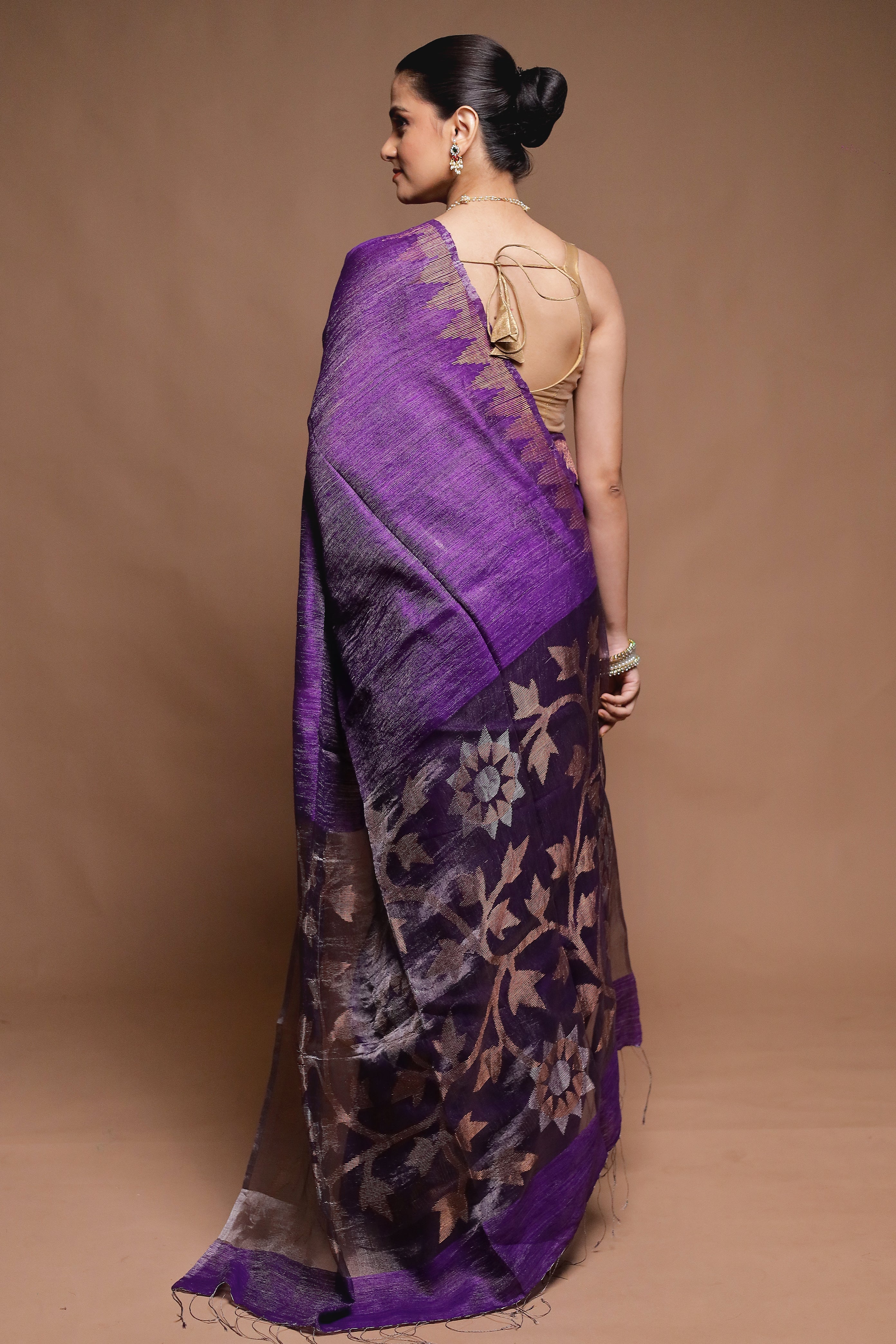 Purple Handloom Matka Pure Silk Saree With Blouse Piece