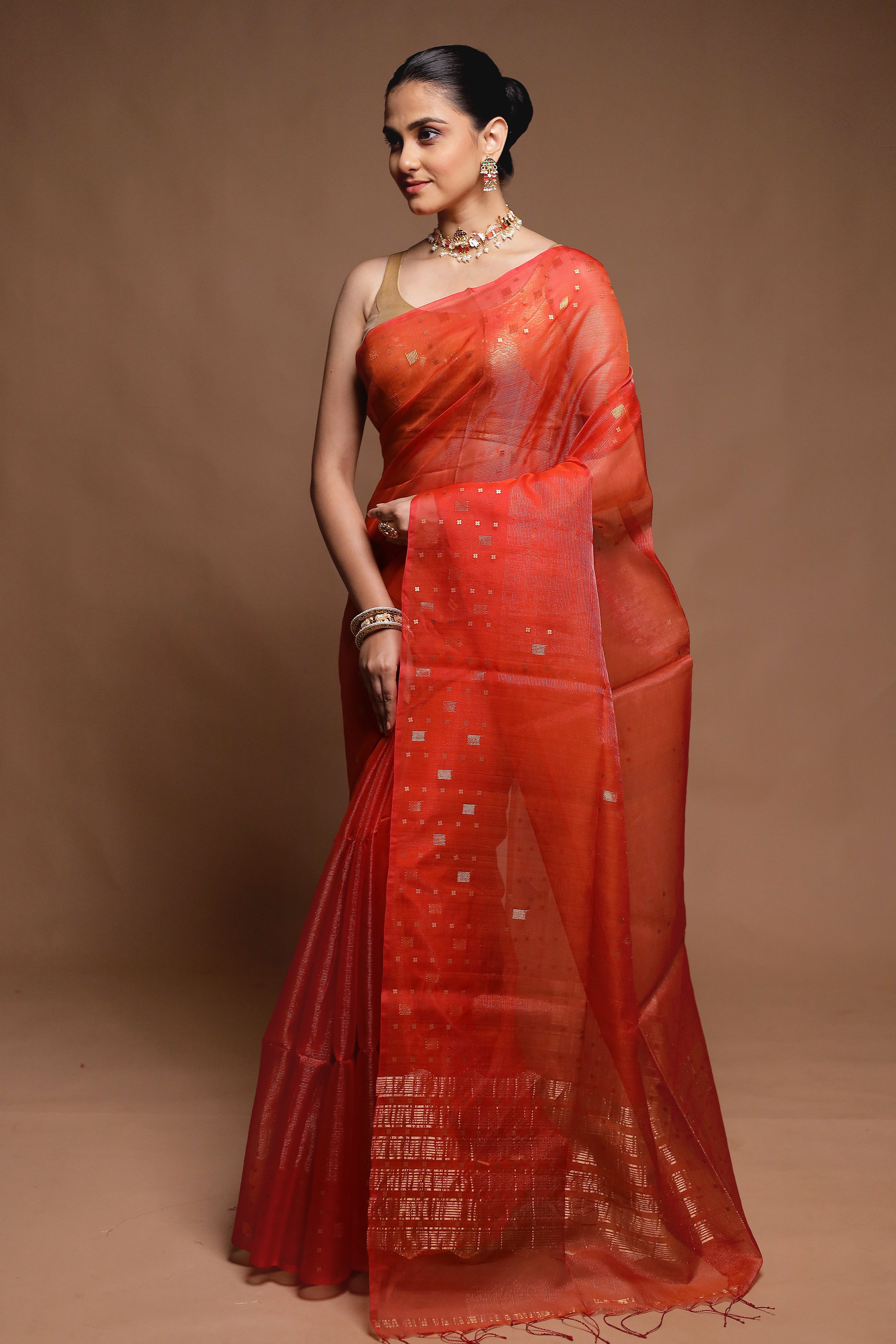 Red Handloom Matka Pure Silk Saree With Blouse Piece