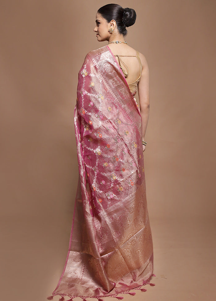 Pink Tissue Silk Saree With Blouse Piece