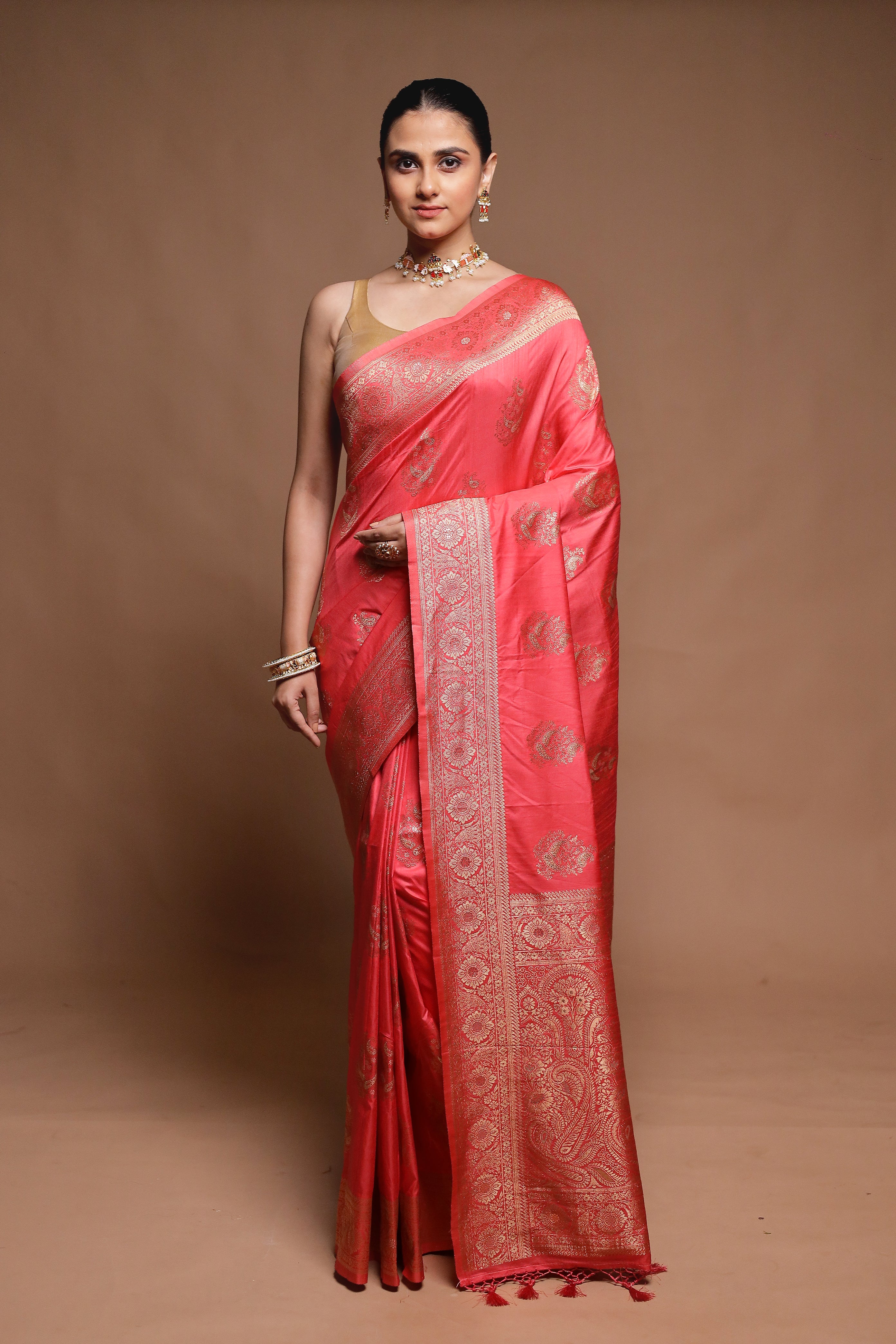 Pink Dupion Silk Saree With Blouse Piece