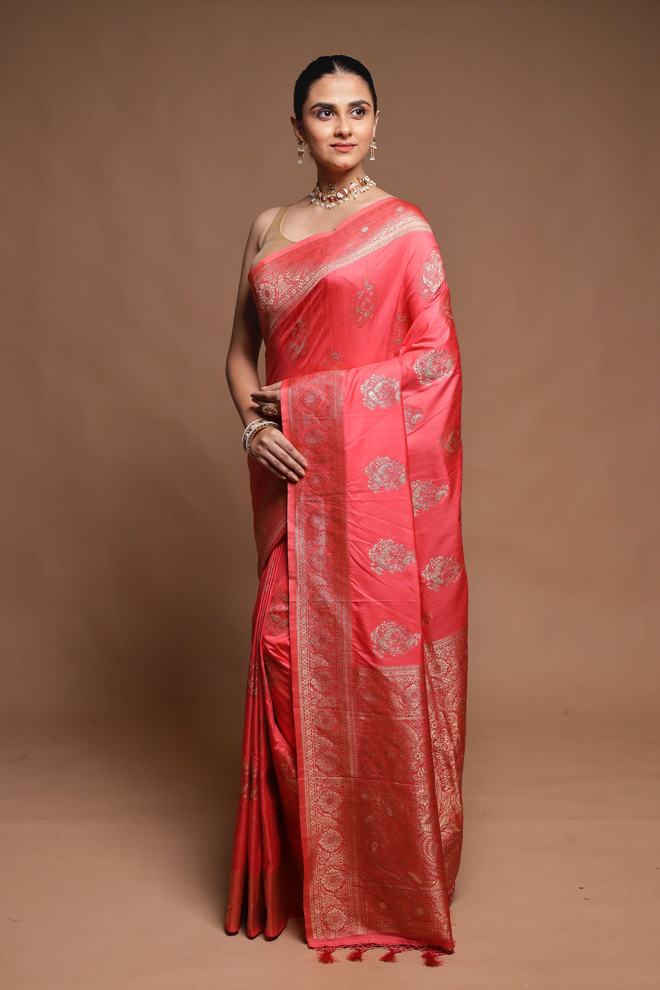 Pink Dupion Silk Saree With Blouse Piece