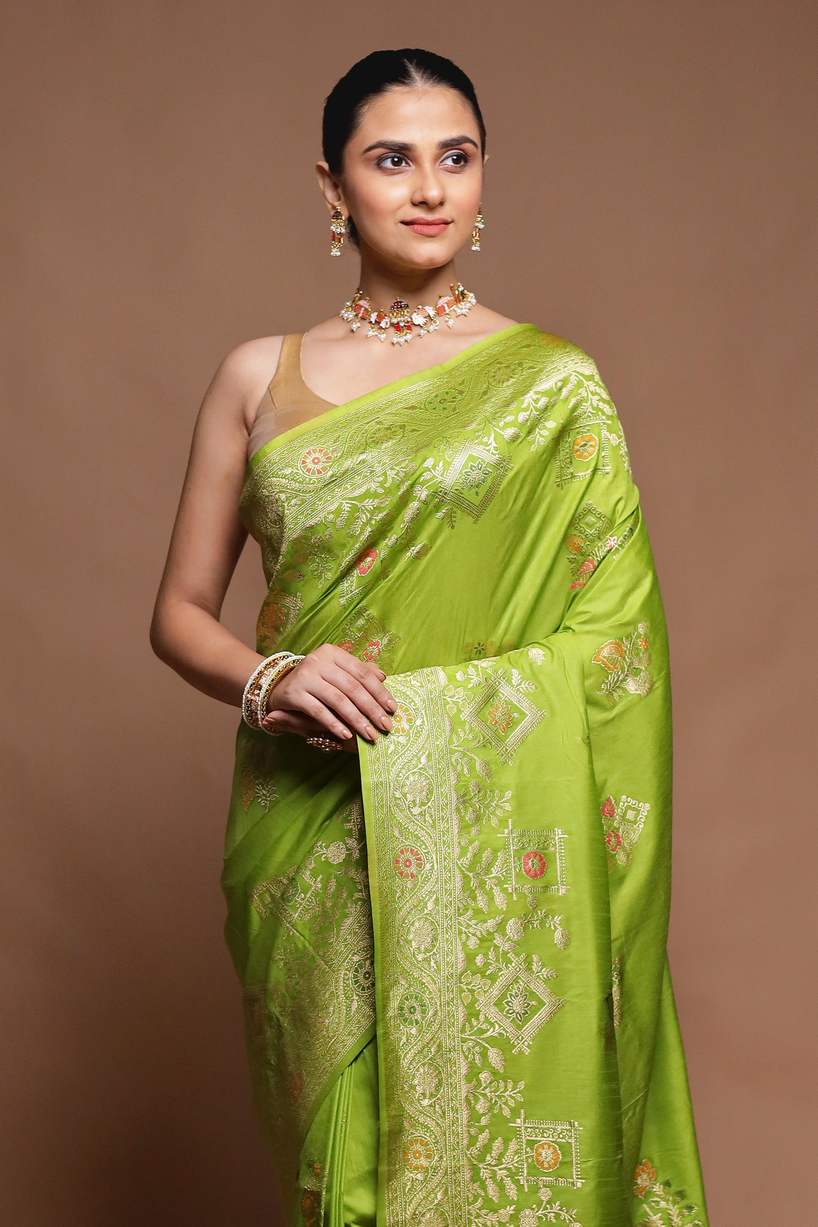 Green Dupion Silk Saree With Blouse Piece
