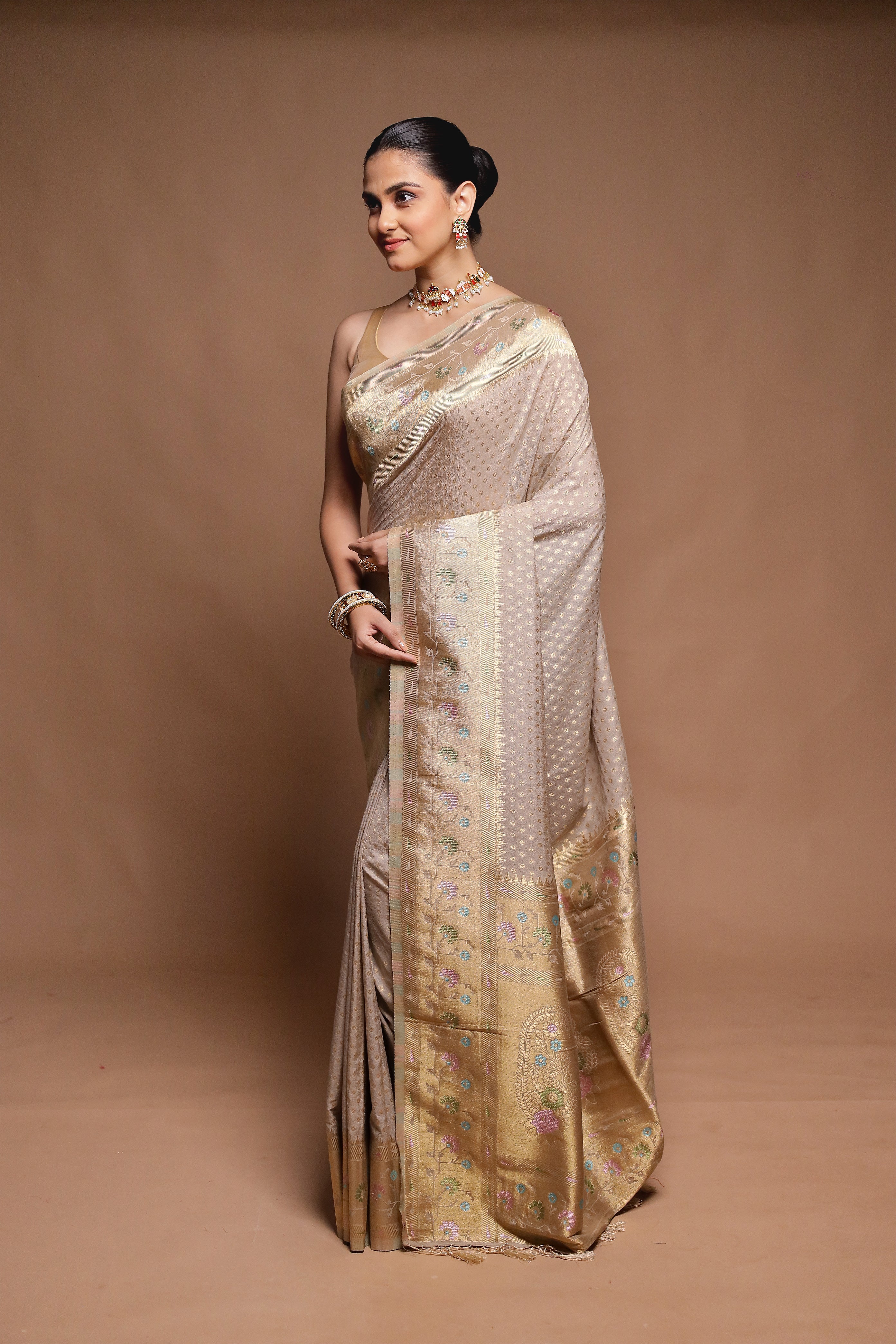Cream Dupion Silk Saree With Blouse Piece