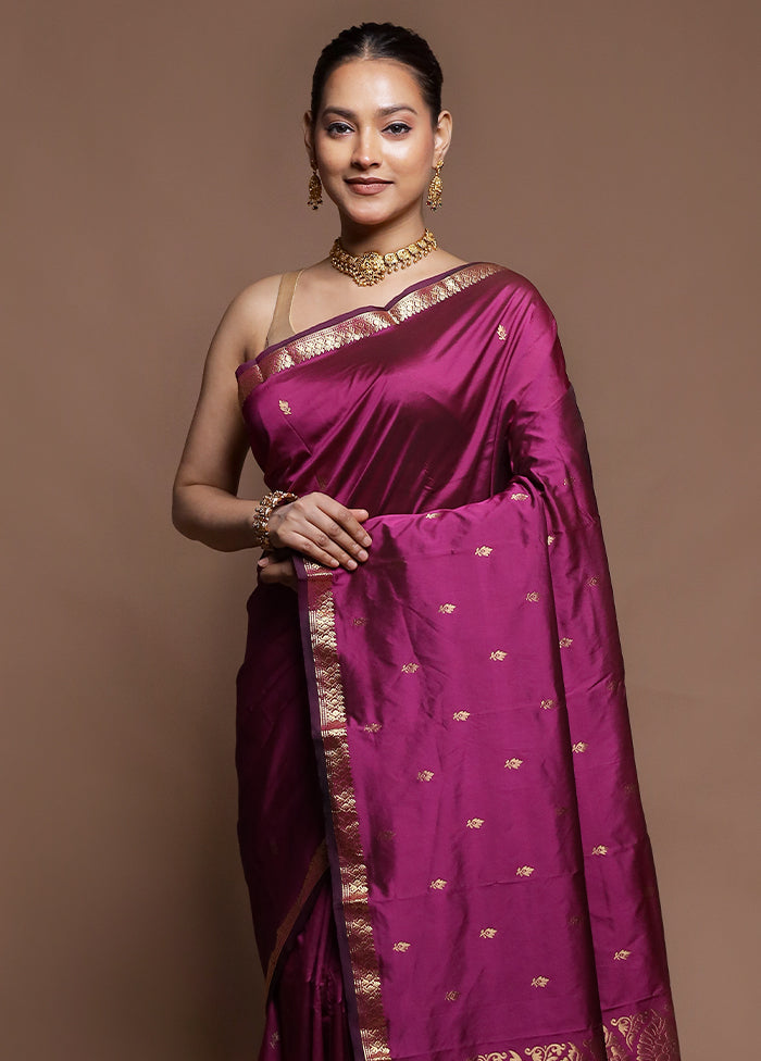 Purple Kanjivaram Silk Saree With Blouse Piece