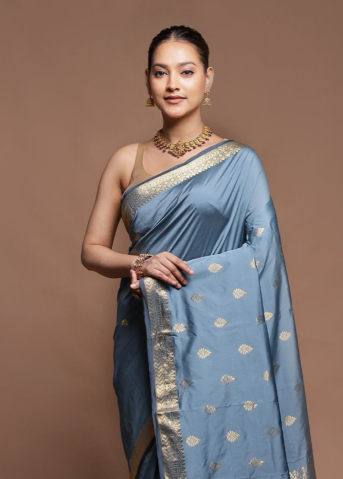 Blue Kanjivaram Silk Saree With Blouse Piece