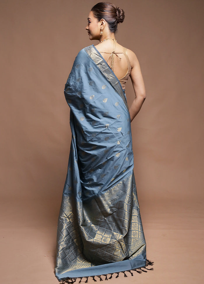 Blue Kanjivaram Silk Saree With Blouse Piece