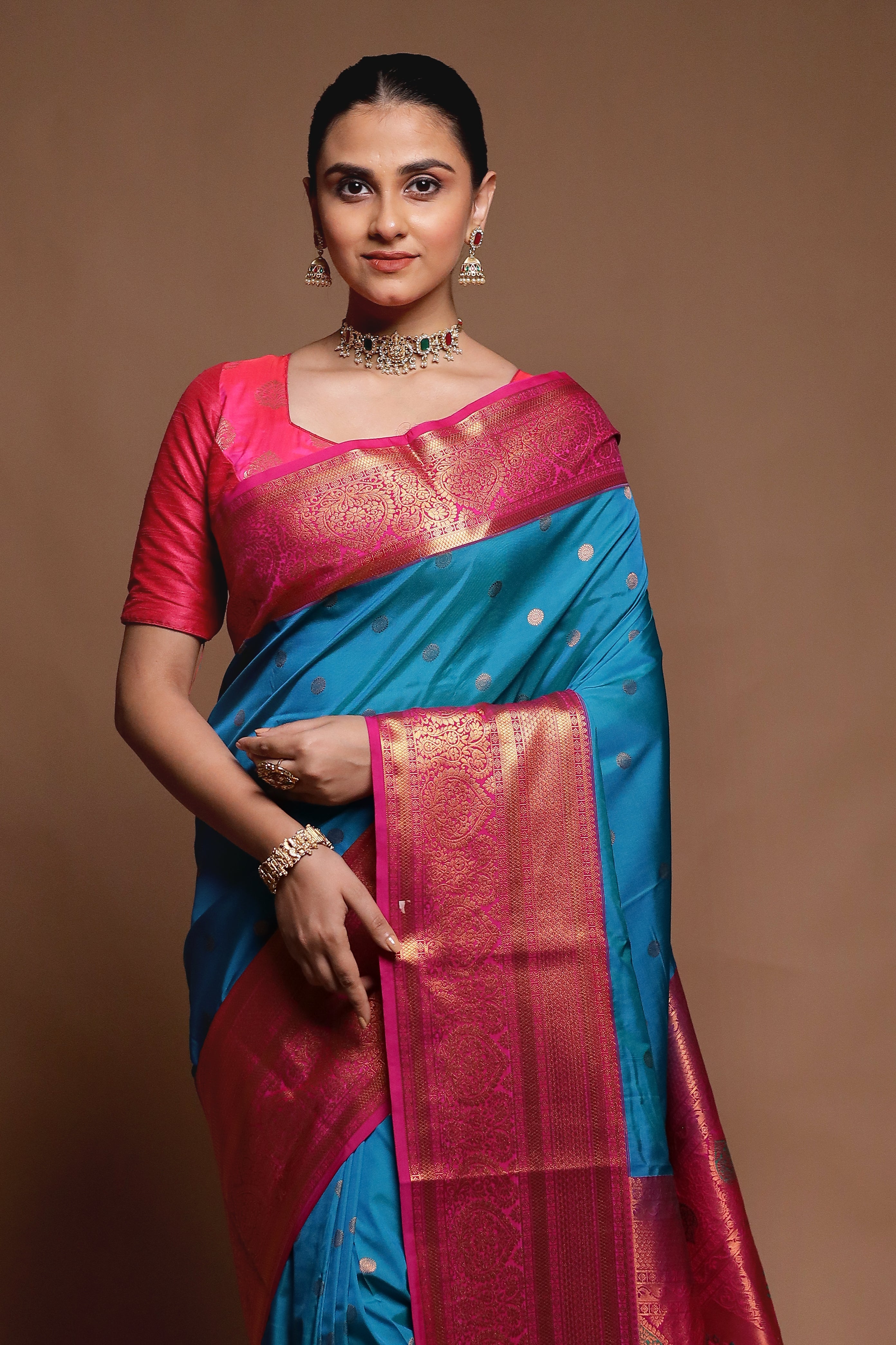 Blue Kanjivaram Silk Saree With Blouse Piece