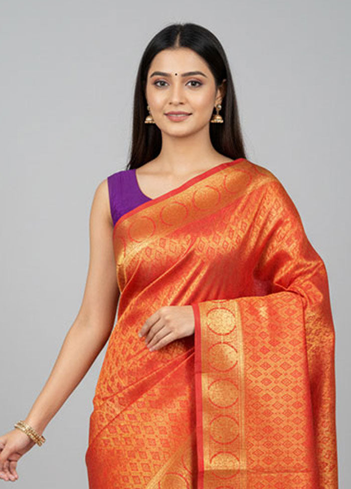 Purple Kanjivaram Silk Saree With Blouse Piece