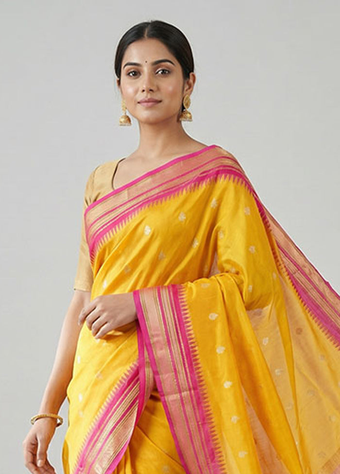 Yellow Kanjivaram Silk Saree With Blouse Piece