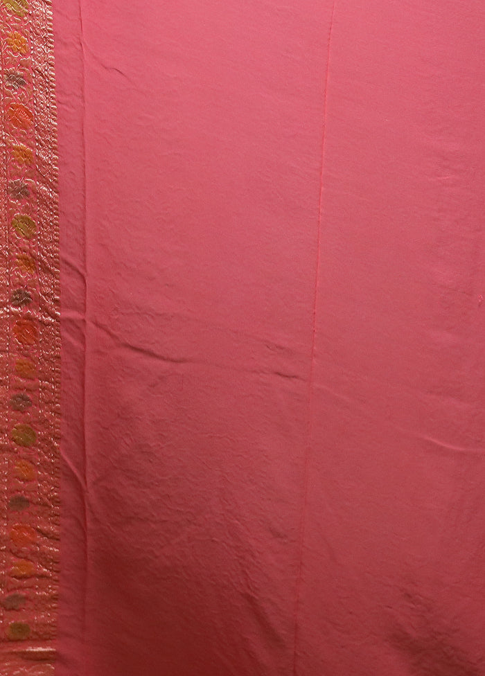 Pink Handloom Pure Georgette Saree With Blouse Piece