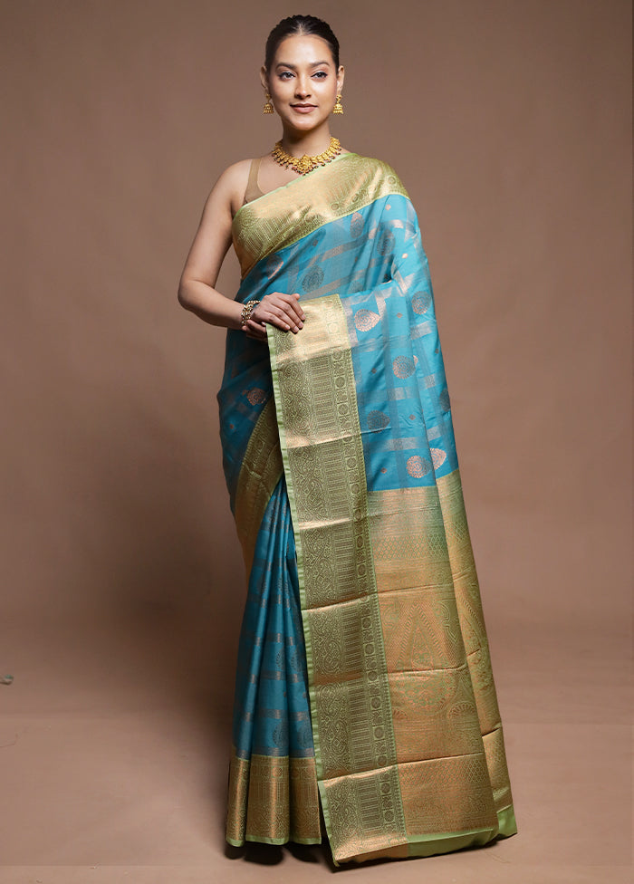 Green Kanjivaram Silk Saree With Blouse Piece