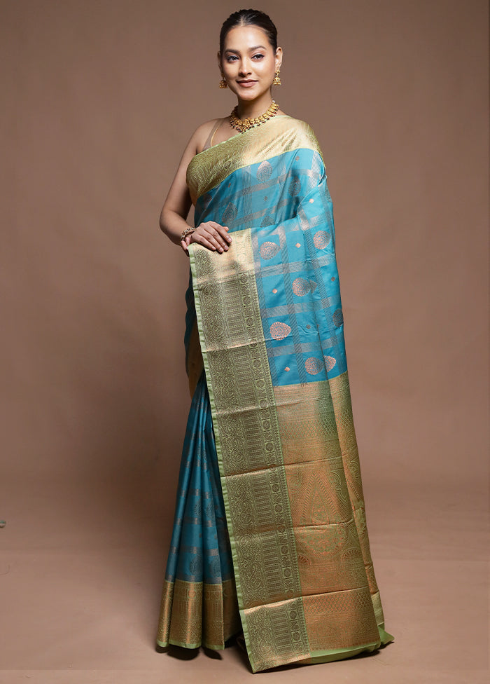 Green Kanjivaram Silk Saree With Blouse Piece