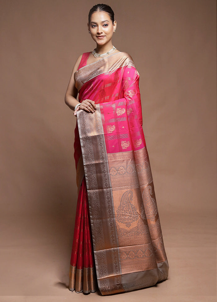 Pink Kanjivaram Silk Saree With Blouse Piece