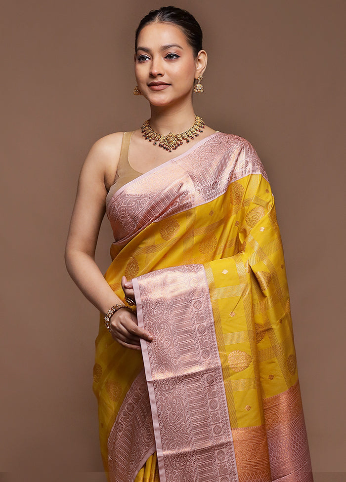 Yellow Kanjivaram Silk Saree With Blouse Piece
