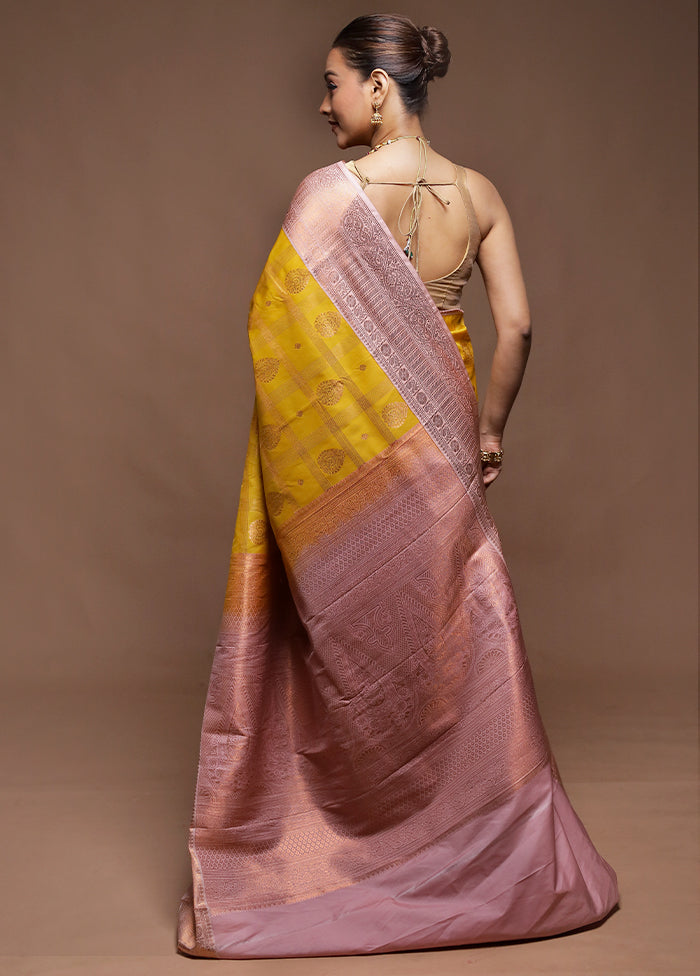 Yellow Kanjivaram Silk Saree With Blouse Piece