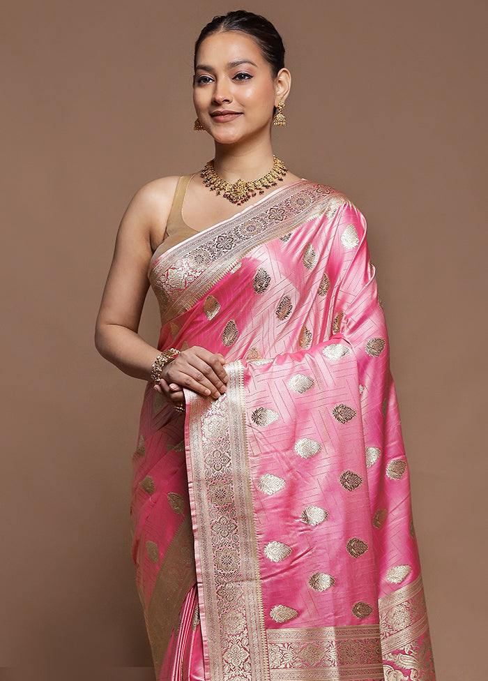 Pink Tanchoi Silk Saree With Blouse Piece