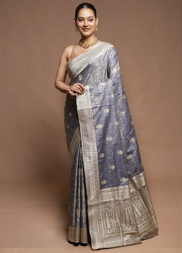 Grey Tanchoi Silk Saree With Blouse Piece