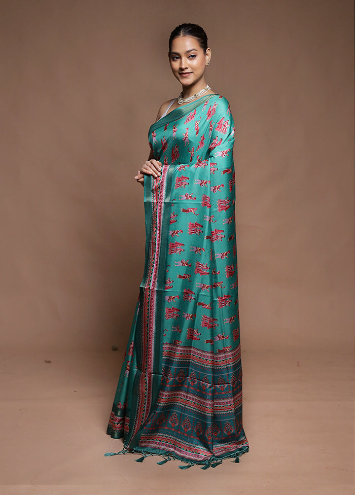 Green Dupion Silk Saree With Blouse Piece