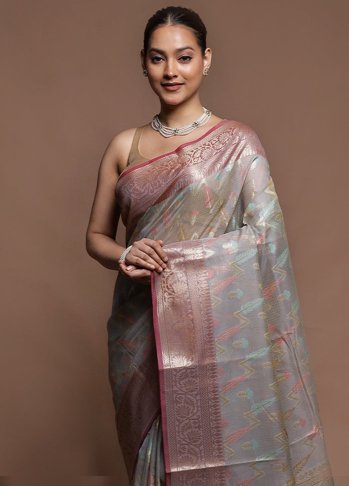 Grey Kora Silk Saree With Blouse Piece