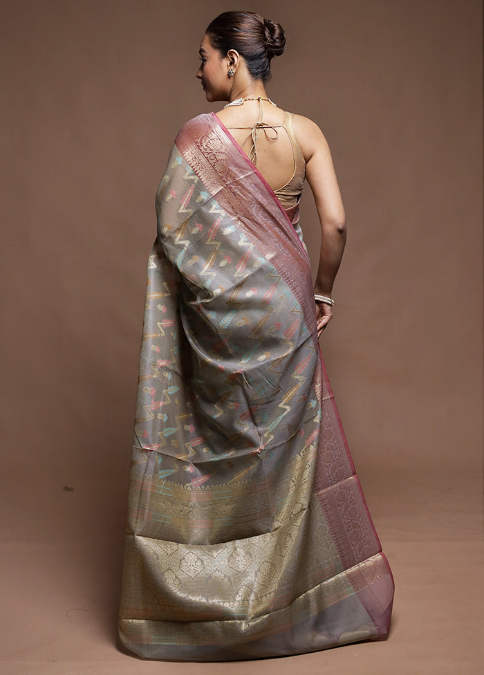 Grey Kora Silk Saree With Blouse Piece