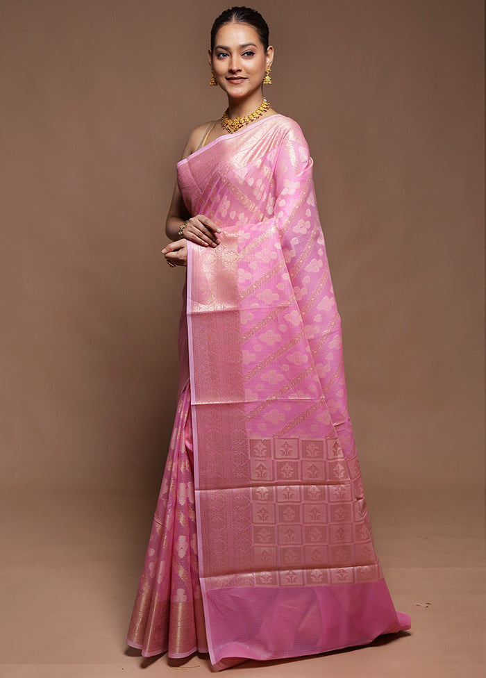 Pink Kora Silk Saree With Blouse Piece