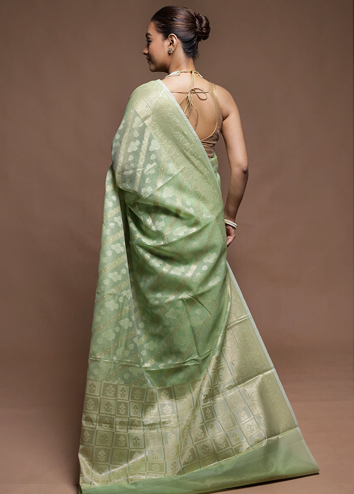 Green Kora Silk Saree With Blouse Piece