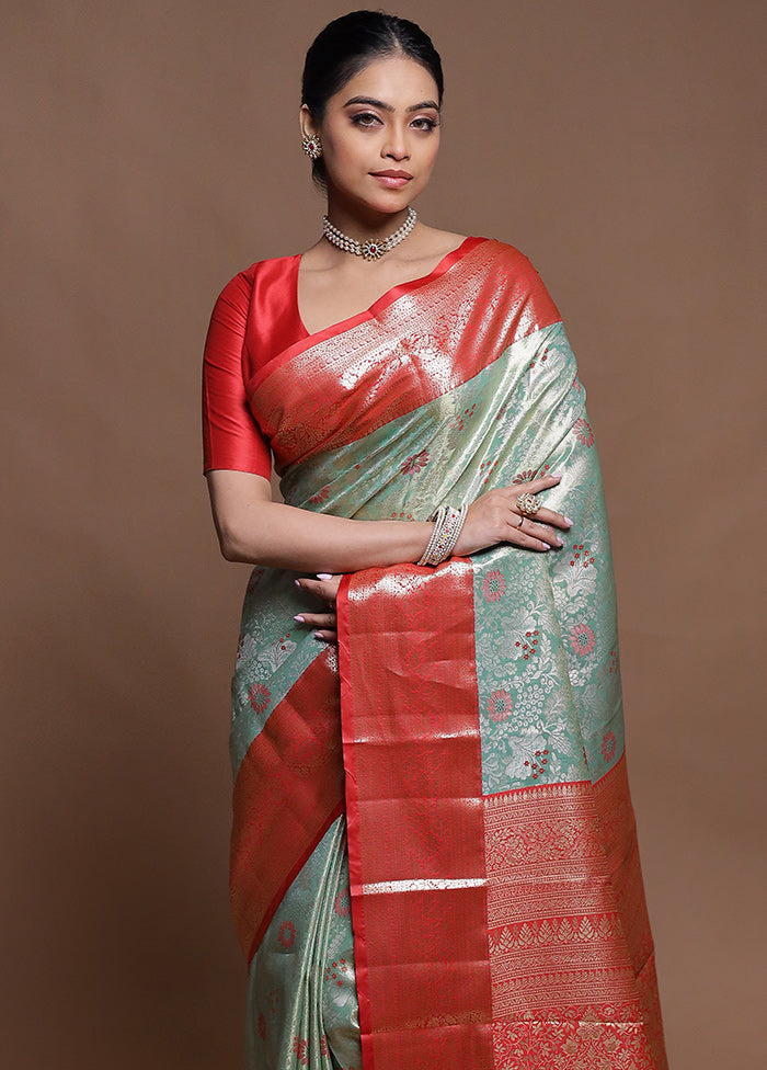 Green Kanjivaram Silk Saree With Blouse Piece