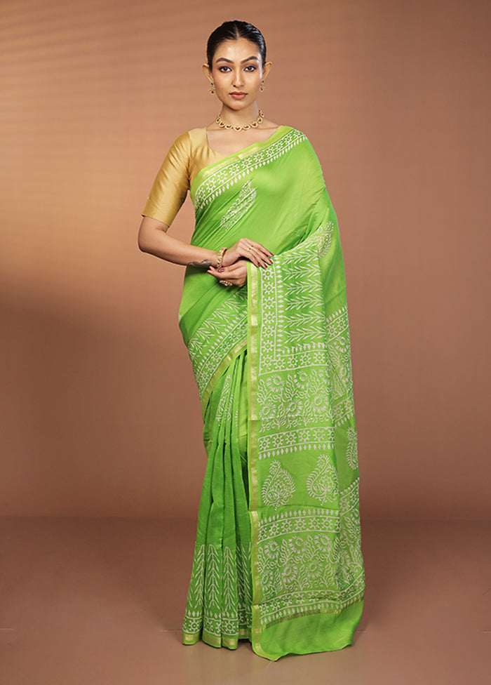 Green Chanderi Silk Saree With Blouse Piece